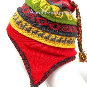 Unisex Peruvian Alpaca Hat chullo with Earflaps 100% Lining, Soft Fleece Lining Beanie hat, alpaca chullo peruvian hat, peru hat, alpaca hat image 4