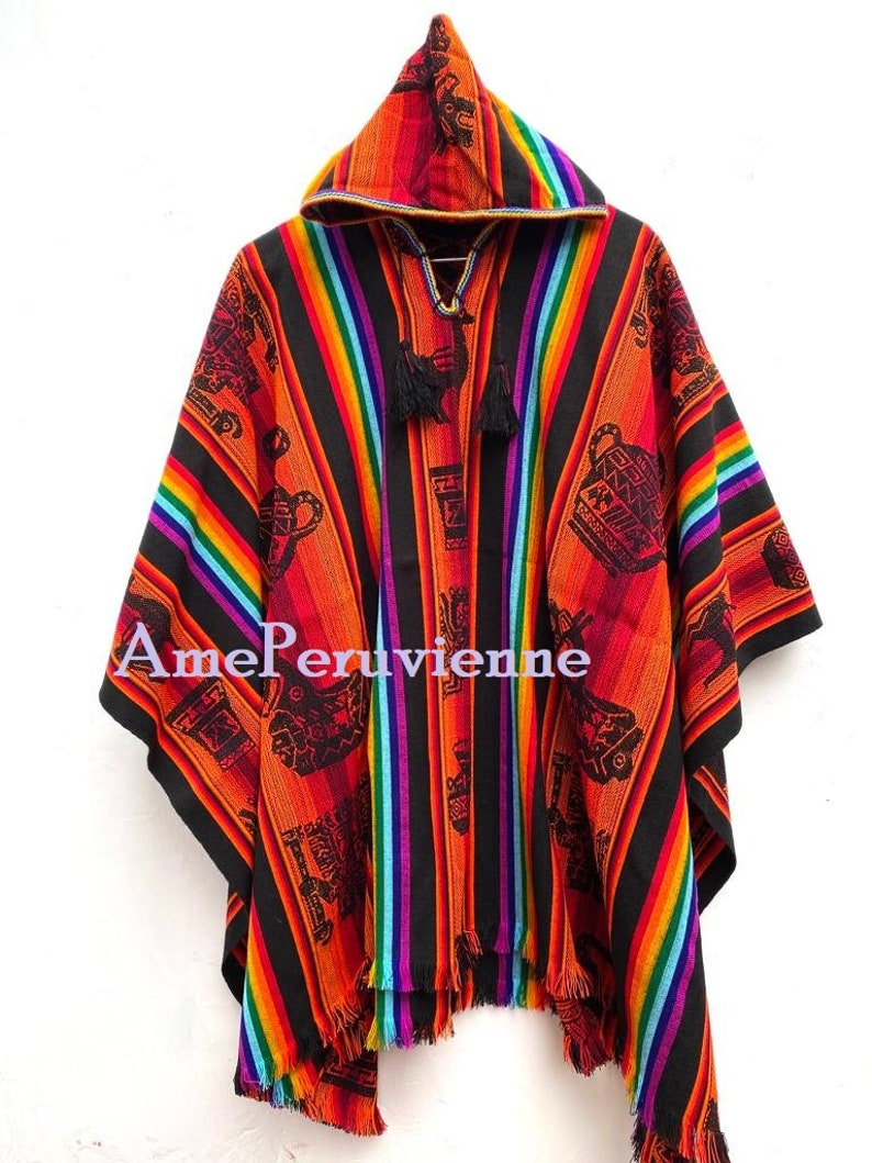 Alpaca Poncho for men and woman, poncho alpaca wool, peru, poncho for winter, shawl ethnic, peruvian ponchos Black with Red