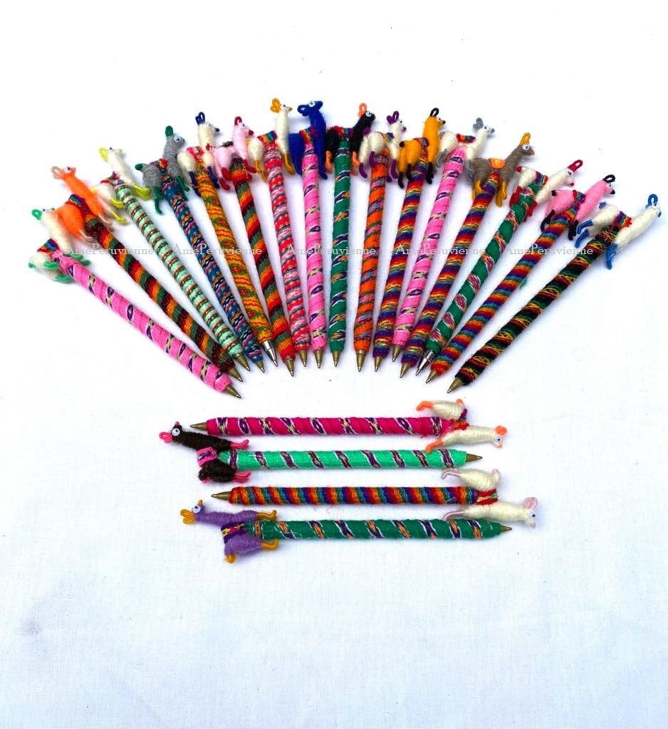 Lot of 52 Alpaca Pen, Llama pen, Tiny Llama Pen, Pens peruvian, Pen covered Andean Textile, Llama Ethnic Decorated Writing Pen