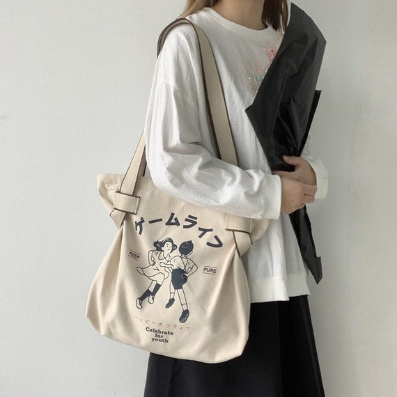 Japanese Style Bag Canvas Tote Bag for Women Retro Cartoon - Etsy