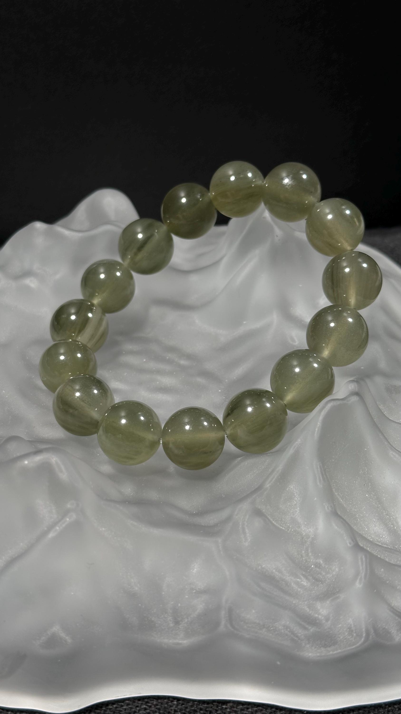 Verdant Strands | Green Rabbit Fur Quartz Bracelet - Etsy