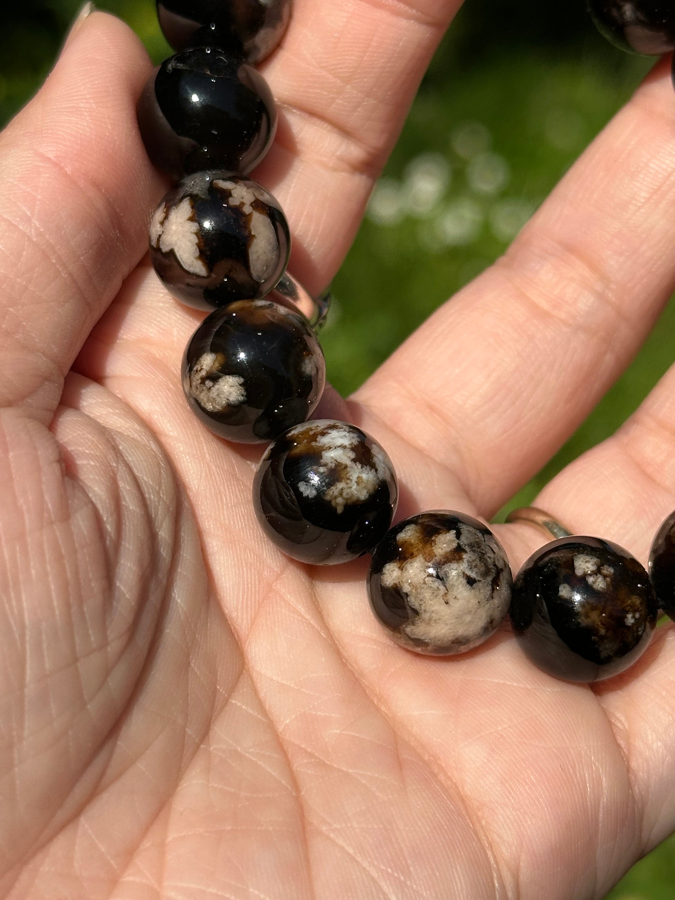 Natural Rare Black Sakura Agate Black Blossom Agate Beaded
