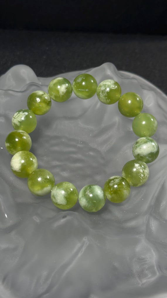 Verdant Whisper | Serpentine Jade/xiu Yu Bracelet 13.8mm - Etsy