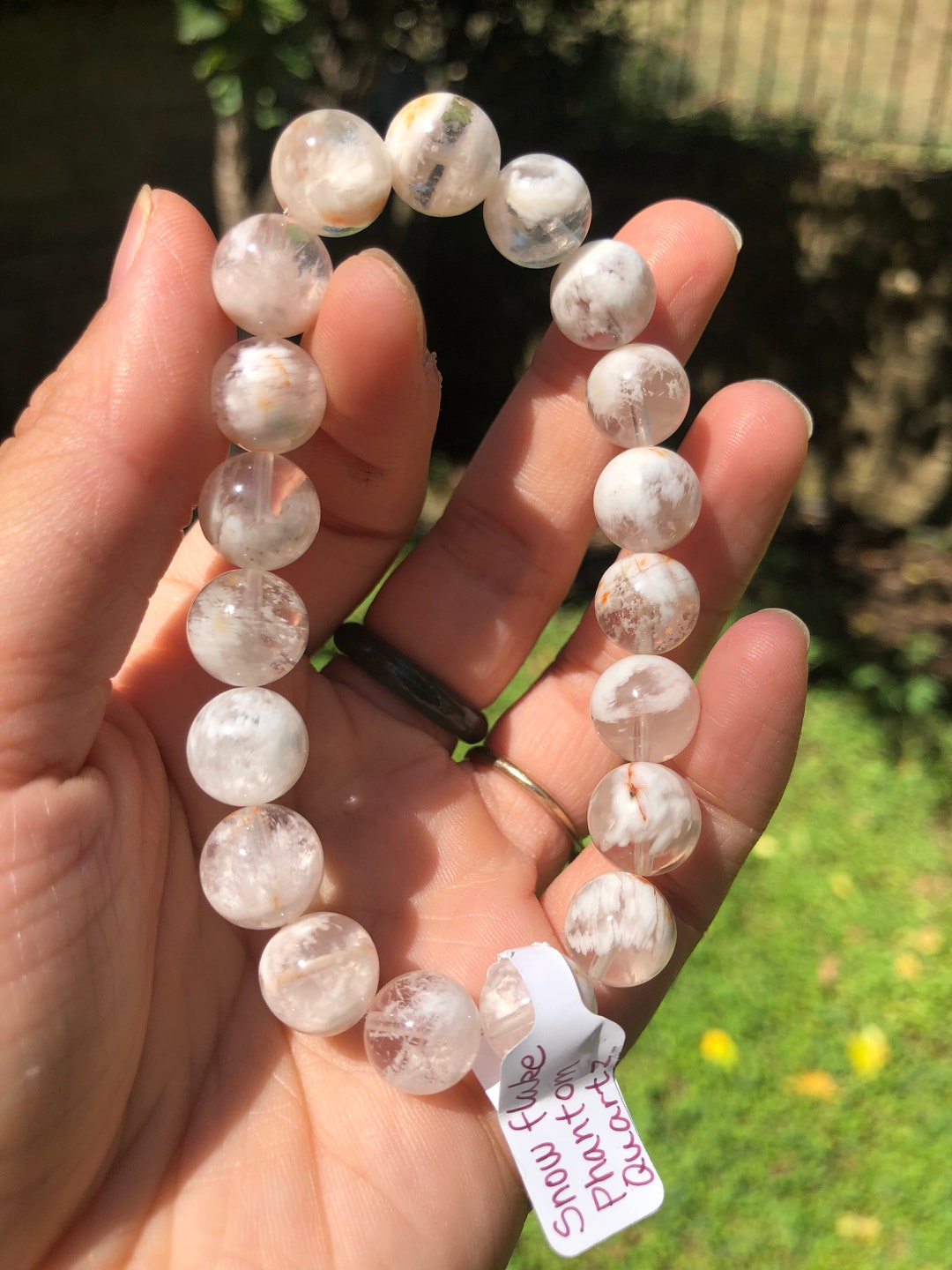 Natural Snowflake Phantom Quartz Beaded Bracelet Etsy