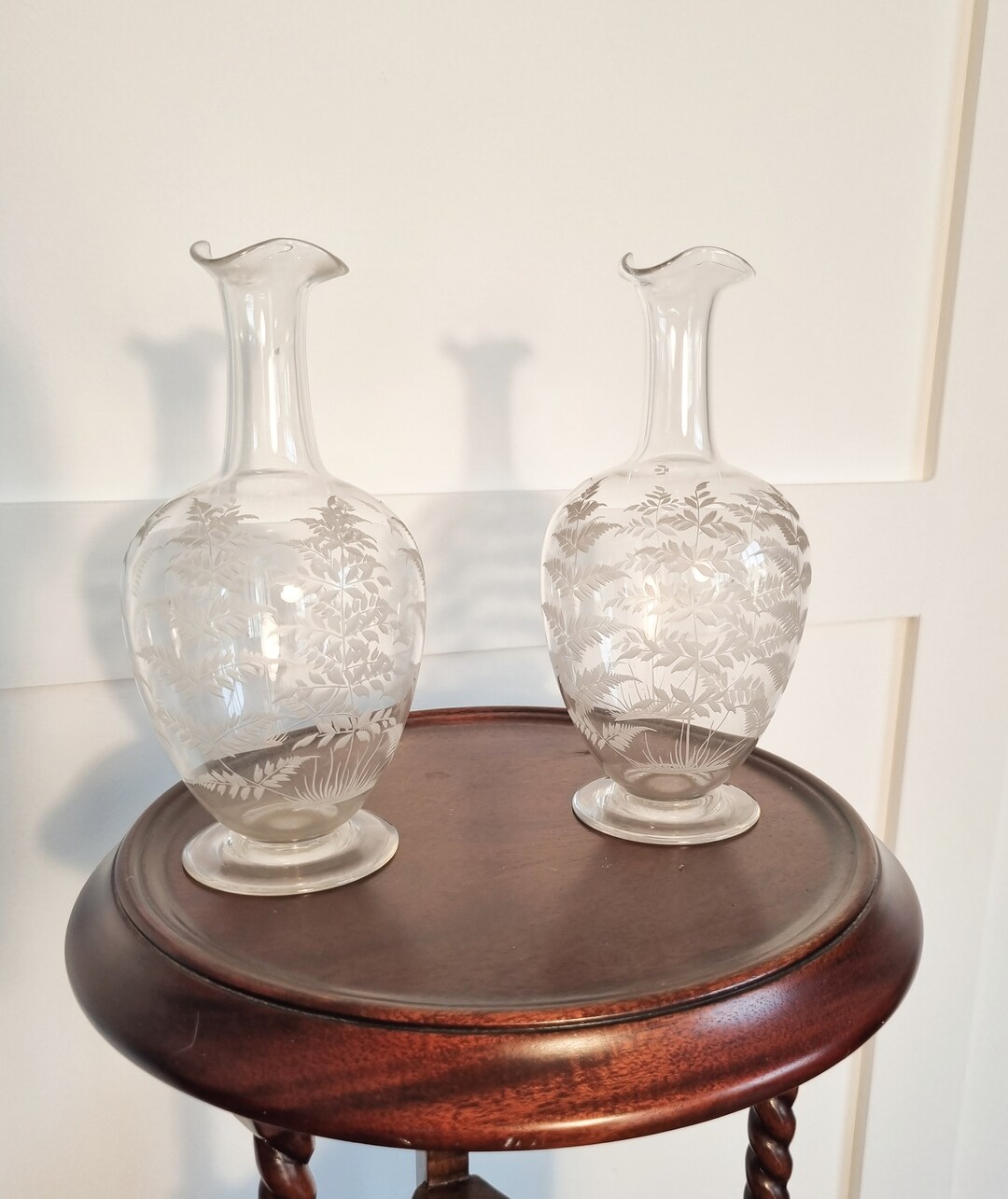 Pair of Antique Edwardian Engraved Glass Vases Etsy