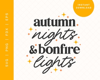 Archivo SVG de luces de hoguera para noches de otoño / Archivo de corte con cita otoñal (Descarga digital)