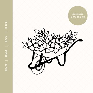 SVG floral | Jardinage SVG coupe fichier Cricut ou Silhouette | Clipart floral | Fleurs Brouette | PNG floral pour sublimation