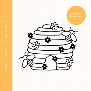 Floral Bee Hive SVG | Bumble Bee-SVG-bestand knippen voor Cricut of Silhouette | Clipart bijenkorf | Floral Bee Hive, png-bestand voor sublimatie