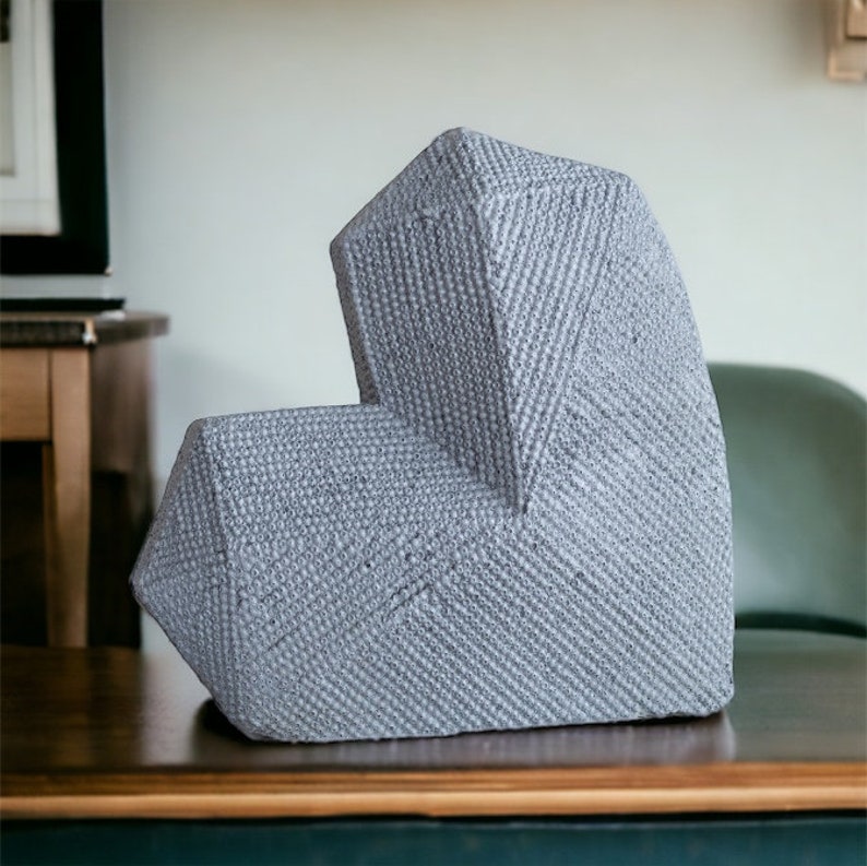 Concrete Geometric Gray Heart Statue, Home and Living sculpture image 4