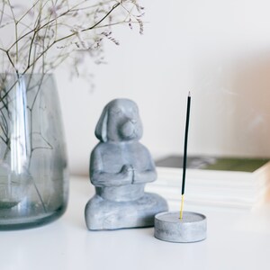 Concrete Meditation Yoga Dog Statue and Incense Holder Set, Dog Figurine with Incense Burner, Housewarming Gift