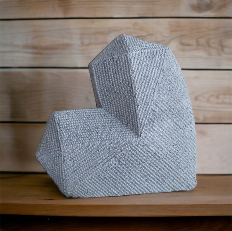 Concrete Geometric Gray Heart Statue, Home and Living sculpture image 10