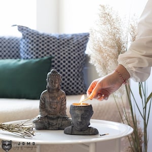 Concrete Siddhartha Gautama Buddha Statue and Candle Holder Set/ Antique Home and Living Decoration Ornament