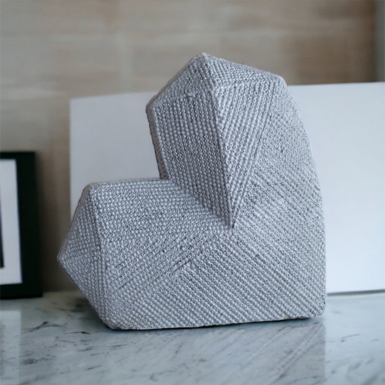 Concrete Geometric Gray Heart Statue, Home and Living sculpture image 9