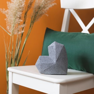 Concrete Geometric Gray Heart Statue, Home and Living sculpture image 2