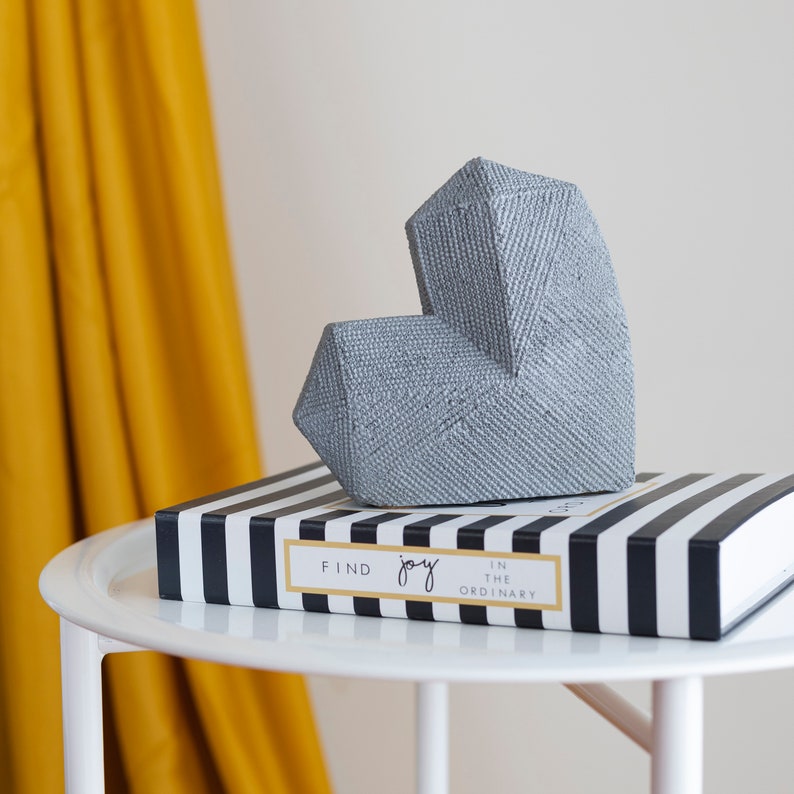 Concrete Geometric Gray Heart Statue, Home and Living sculpture image 1