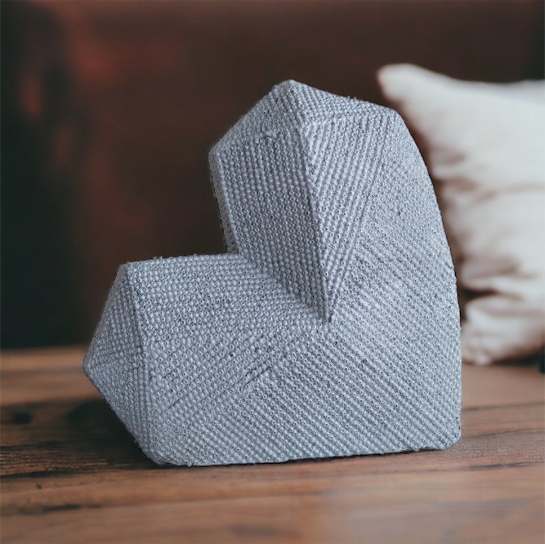 Concrete Geometric Gray Heart Statue, Home and Living sculpture image 3