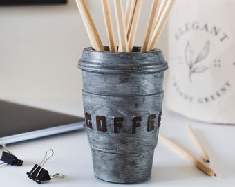 Concrete Coffee Cup Pen Holder, Pencil Holder, Office Organizer, Coffee gifts