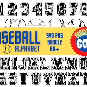 Baseball Themed Alphabet and Numbers, PNG, SVG