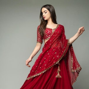 Designer ethnic lehenga choli for wedding function and birthday party readymade lehenga choli , red lehenga choli red lehenga