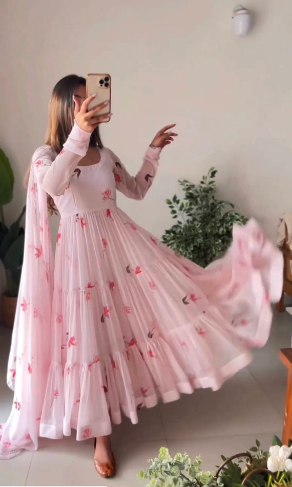 New Designer Summer Wear Flower Print Long Flared Anarkali Suit