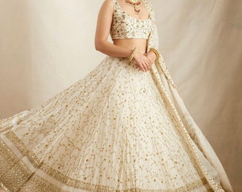 Nouveau lehenga choli blanc de créateur avec georgette work dupatta, lehenga de fête, robe rakhi wear, lehenga pour fête de mariage, navratri lehenga