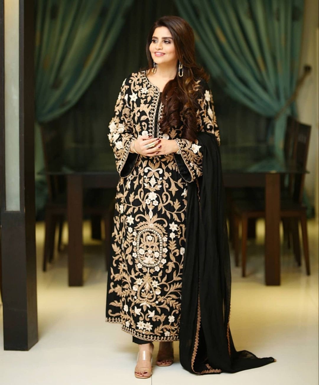 Black and hotsell gold dress pakistani