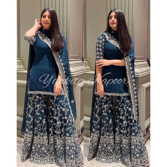 Latest Designer Punjabi Georgette Sharara Suit With Beautiful Dupatta Ready  To Wear Wedding And Reception Party Wear Sharara Dress | Sharara set, Sharara  suit, Designer salwar suits