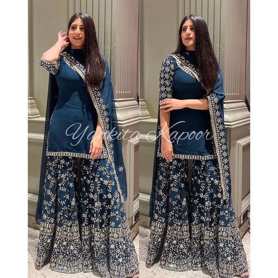 Latest Designer Punjabi Georgette Sharara Suit With Beautiful Dupatta Ready  To Wear Wedding And Reception Party Wear Sharara Dress | Sharara set, Sharara  suit, Designer salwar suits