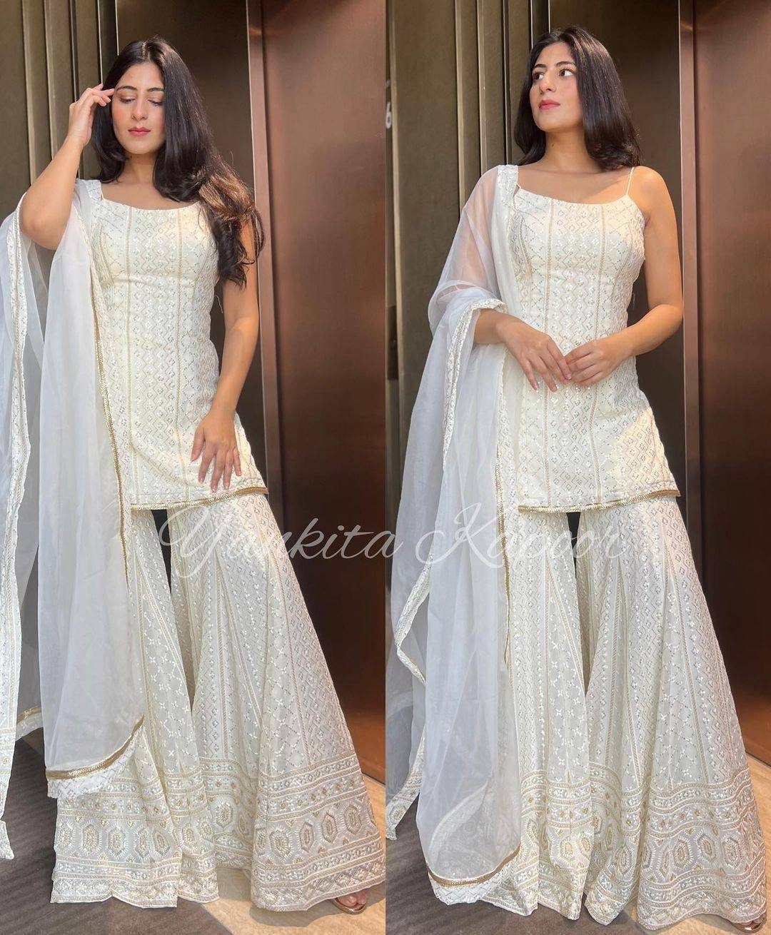 Top 112+ white sharara dress