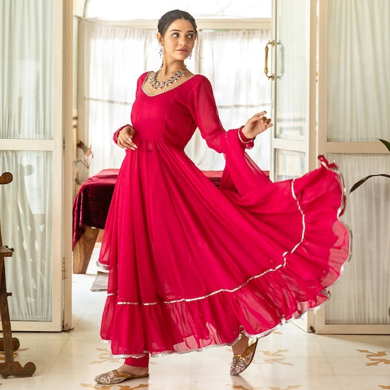 Buy Anarkali - Hot Pink Embroidered Net Anarkali Suit