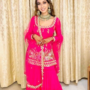 Designer pink Embroidered sharara suit with kurti and dupatta, party wear sharara suit,dress for wedding,suit for wedding function