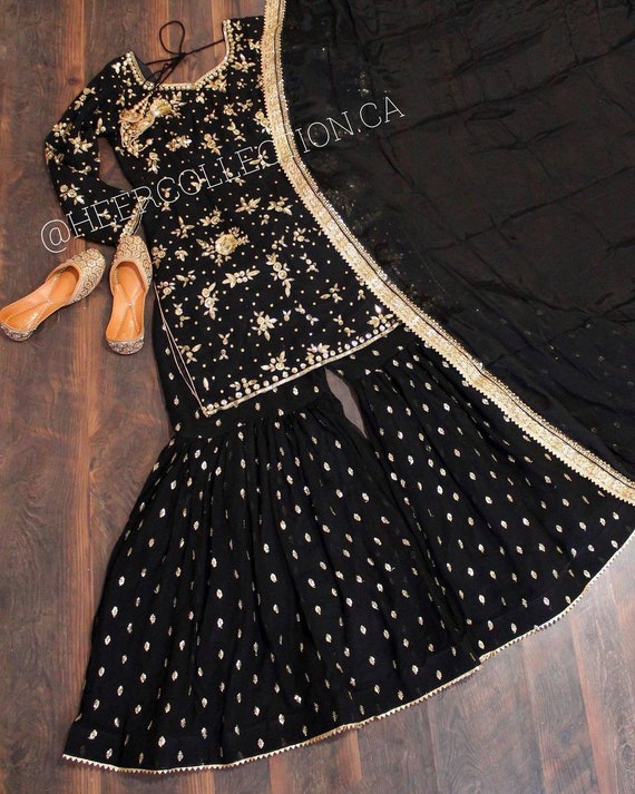 Buy Ishin Black Embroidered Kurti Sharara Set With Dupatta for Women Online  @ Tata CLiQ