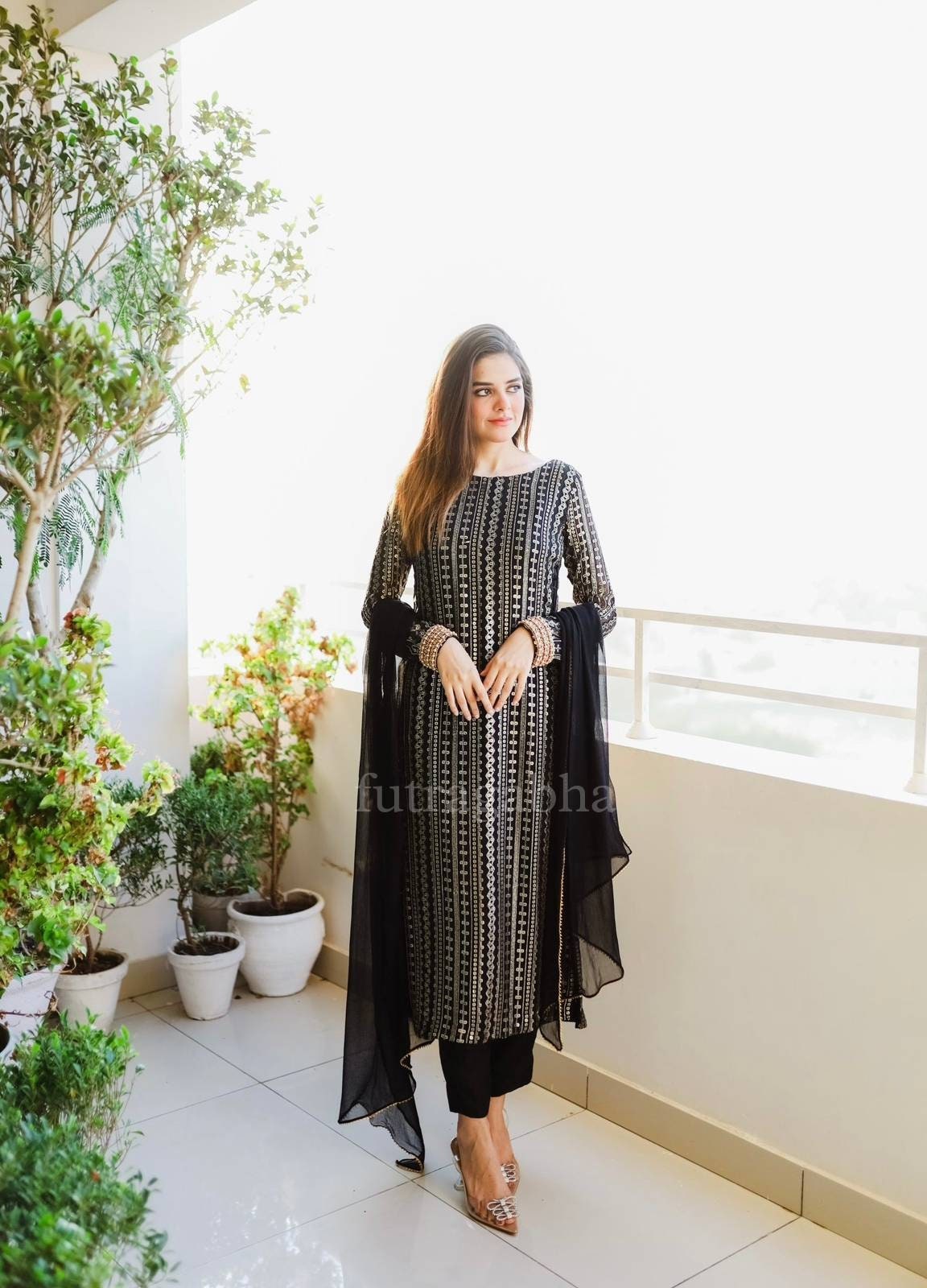 Designer Pakistani Black Suit With Heavy Sequence Work pakistani