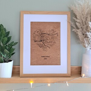 Personalised Heart Map Pyrography – Hand-Burned “Where We Met” Anniversary Gift for Couples
