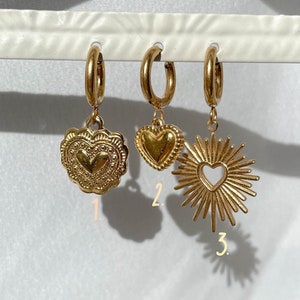 Mini Paola hoop earrings // gold stainless steel heart earrings // handmade