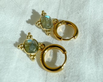 Mini Iris hoop earrings // Labradorite earrings (semi-precious natural stone) // handmade