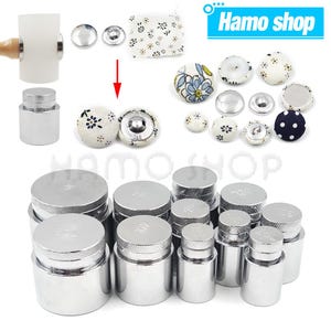 May include: Assortment of silver metal snap fasteners in various sizes, ranging from 6mm to 25mm. The fasteners are arranged in rows on a white surface.  Hamo shop is printed in the top right corner of the image.