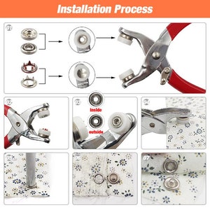 50 Stück 9,5 mm Metall-Zink-Druckknopf-hohle Druck-Verschlüsse-Bolzen mit Zange für Kleidung Kleidungsstück Nähen-Beutel-Schuhe Bild 9