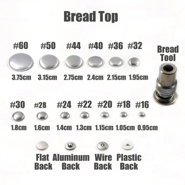 100Set #16-60 Bread Shape 13 Sizes Round Fabric Aluminum Covered Cloth Button With Tool Metal Bread Shape For Handmade DIY Free Shipping