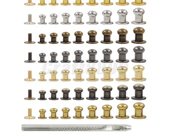 20 set Rivetti a testa tonda in lega di metallo Spikes Rivetti a vite Borchie Artigianato fai da te Cinturino in pelle Decor Chiodo fibbie con strumenti