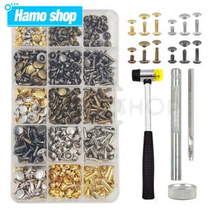 240/360セット 8/10 mm メタル ダブルキャップ ラウンドリベット スタッド 衝突ネイルスパイク ツール付き レザークラフト 靴 バッグ ベルト 衣服 財布 DIY