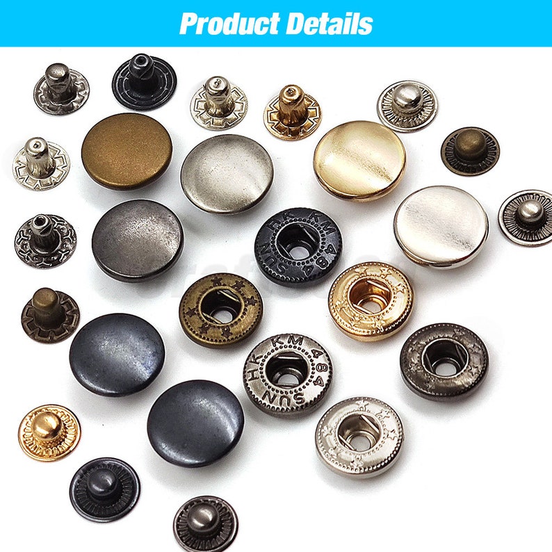 50set Snap Fasteners Metal Snaps Press Button Studs Kit d'outils d'installation en option pour la maroquinerie Vêtements Vêtements Sacs Chaussures image 5