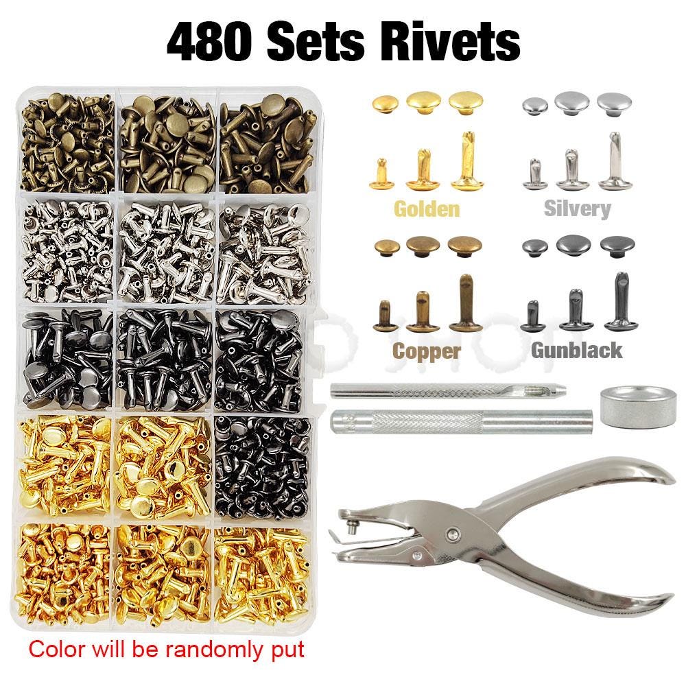 480 Sets Metal Double Cap Rivets Stud With Tool Kits Pliers Round Nail ...