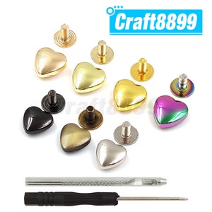Juego de 10 clavos de remache de Metal con forma de corazón de 10/14mm con herramienta para cinturón de ropa, cartera, bolso, decoración de cuero