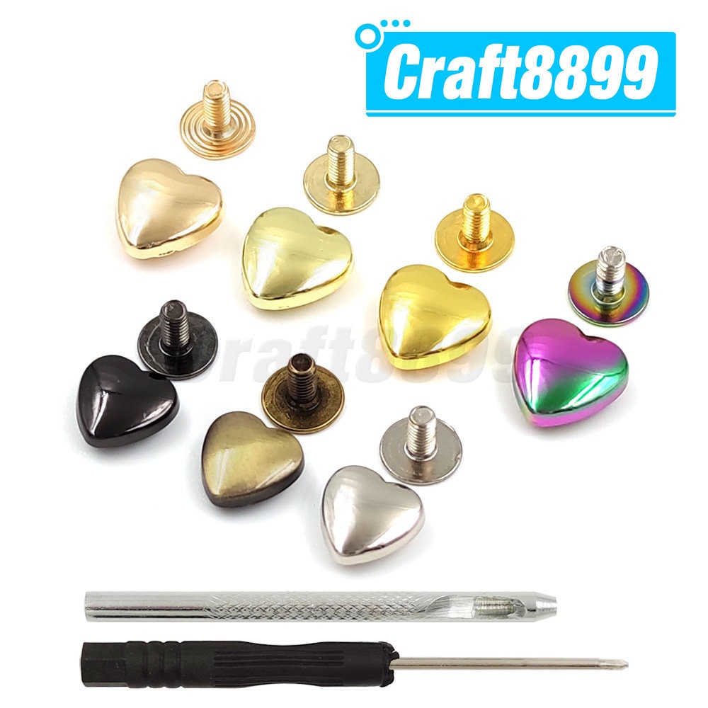10set 10/14mm Heart Shape Metal Screwback Rivet Screw Studs Nail 