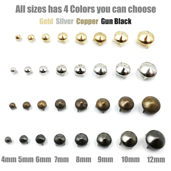 100 pièces 4-12mm 4 griffes cône pointe Rivets goujons taches clou Punk Rock bricolage cuir artisanat pour vêtements sac chaussures pièces décoration