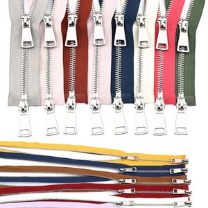 30/40/50/60/70/80cm 5 Coloré Haute Qualité Ouvert Double Sliders Argent Métal Zipper DIY Handcraft Pour Tissu Pocket Garment image 1