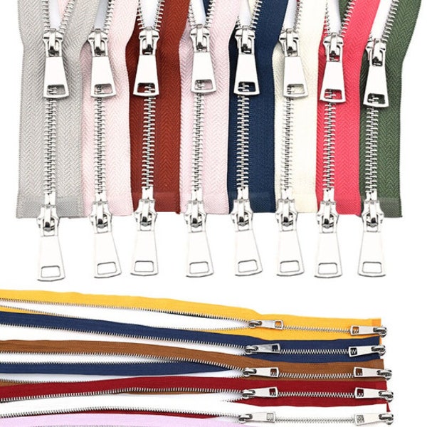 30/40/50/60/70/80cm 5 # Coloré Haute Qualité Ouvert Double Sliders Argent Métal Zipper DIY Handcraft Pour Tissu Pocket Garment