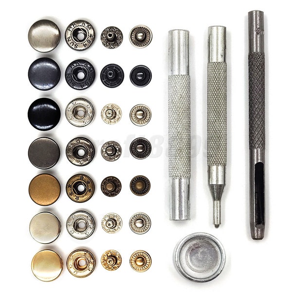 50set Snap Fasteners Metal Snaps Press Button Studs Optional Installation Tools Kit For Leathercraft Clothes Garment Bags Shoes