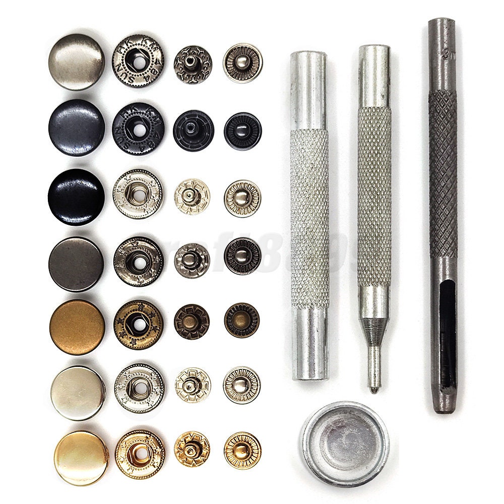 40 Set Vintage Snap Buttons Kit 8 Styles,17 mm Leather Snaps and Fasteners  Kit, Metal Press Studs Repair Kit with 4 Install Tools, Heavy Duty Snaps
